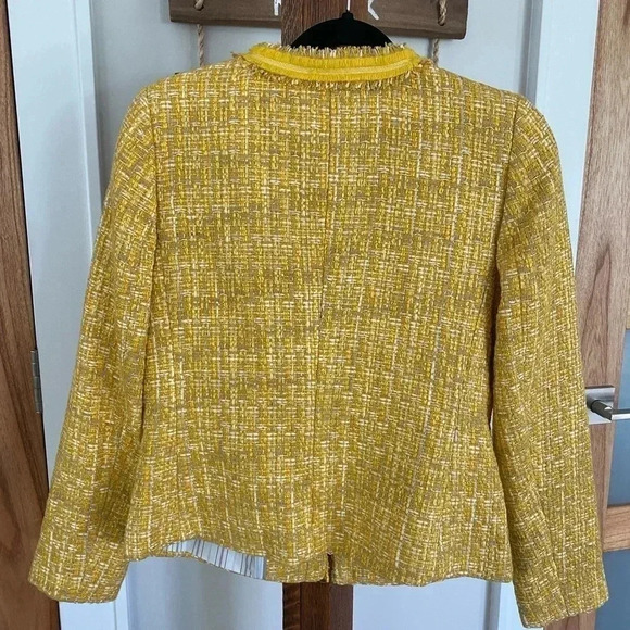 Talbots Classic Lined Butter Yellow Tweed Career Blazer Jacket Women's Small EUC - Picture 7 of 16